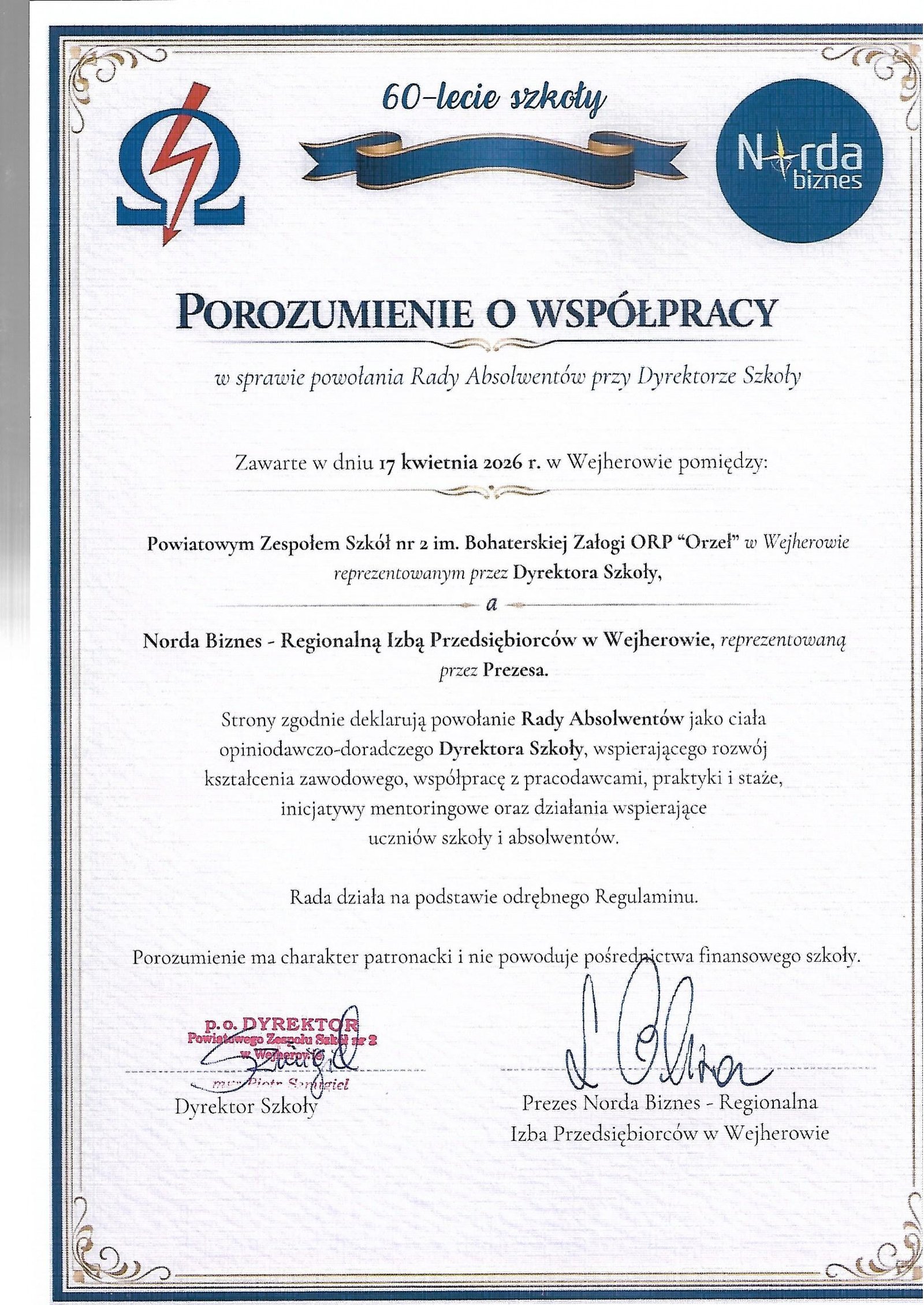 Porozumienie Izby z Powiatowym Zespołem Szkół nr 2 – powołanie Rady Absolwentów